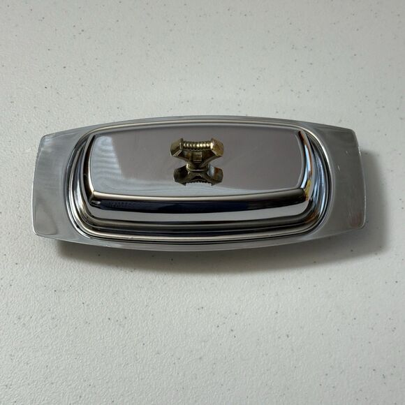 Butter Dish Tray Vintage Kromex MCM Chrome Silver w/ Cover - Picture 2 of 7